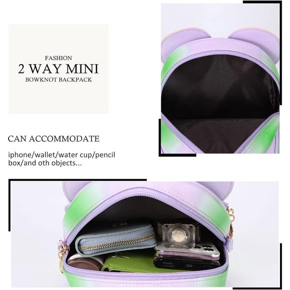 Bowknot Polka Dot Mini Backpack And Convertible Shoulder Bag Purse for Women - Picture 4 of 7